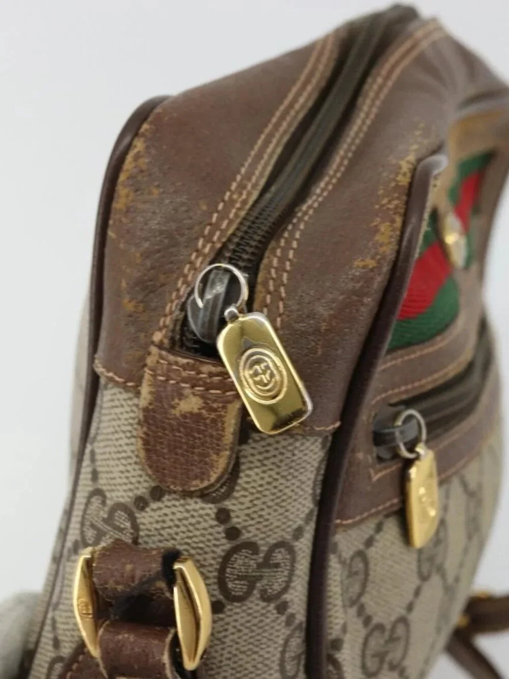 GUCCI GG Supreme Web Sherry Line Bag PVC Beige Gold 56 02 087 Auth BA12158